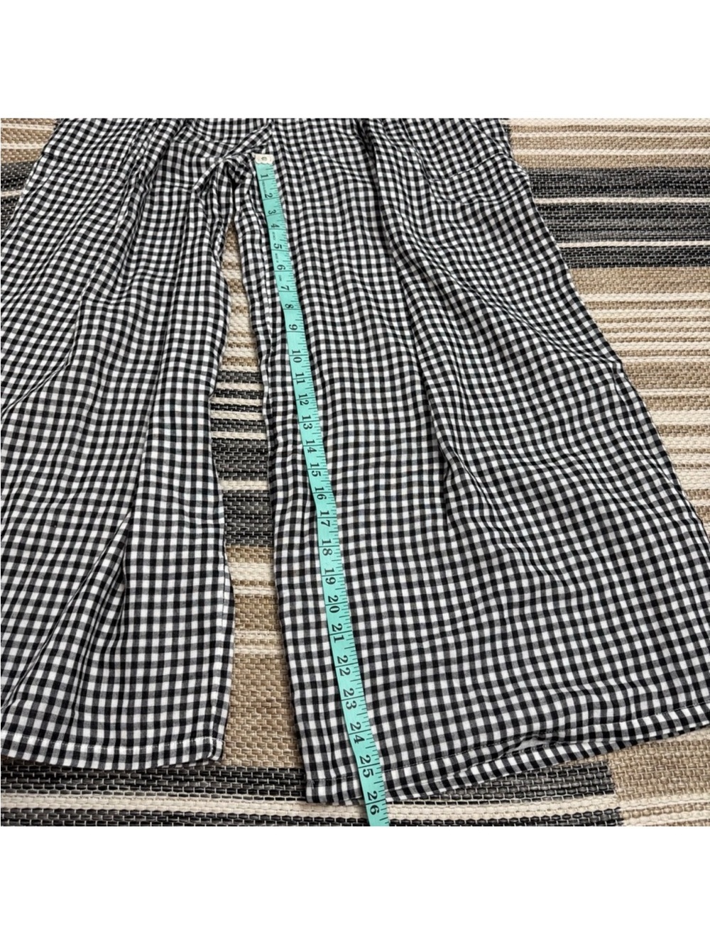 Free People East Side Trousers Plaid Relaxed Fit‎ Button Fly Black White Medium - Picture 9 of 10
